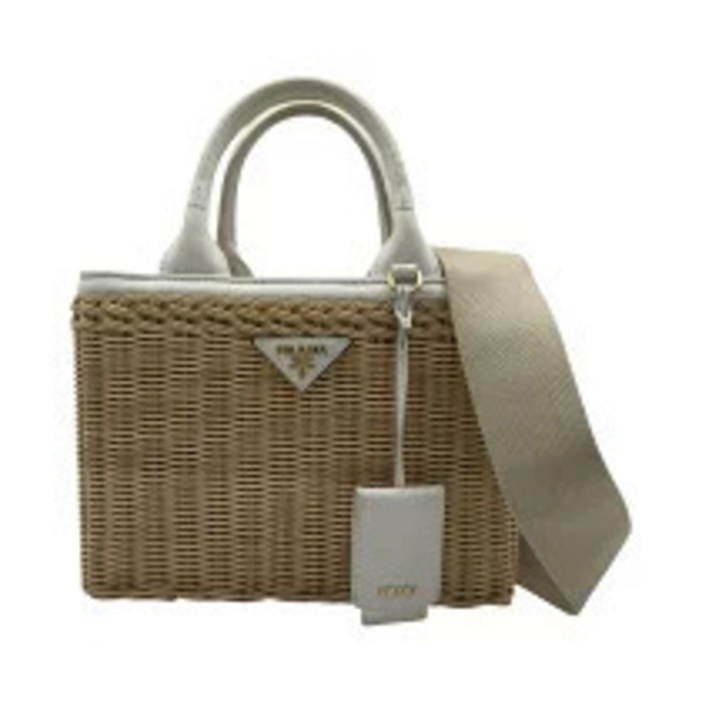 Prada Canapa Wicker Handbag White Rattan Basket Bag